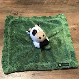 John Deere Green Lovey Security Blanket Cow Plush Soothing Toy Satin Back
